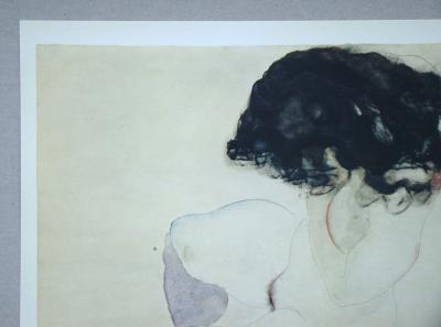 Egon SCHIELE (d'après), Weiblicher Akt mit violetten Strümpfen, 1968 - Collotypie signée et datée 2