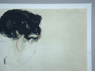 Egon SCHIELE (d'après), Weiblicher Akt mit violetten Strümpfen, 1968 - Collotypie signée et datée 2