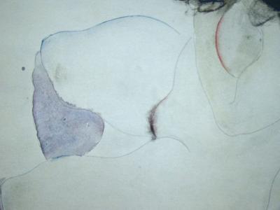 Egon SCHIELE (d'après), Weiblicher Akt mit violetten Strümpfen, 1968 - Collotypie signée et datée 2