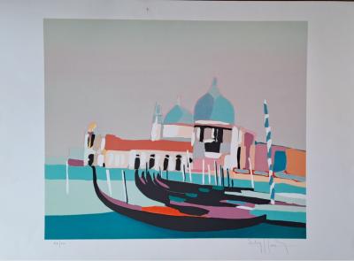 Victor Hasch - Les gondoles - Lithographie originale en couleur, signée et numérotée