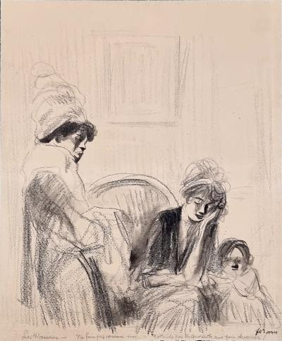 Jean-Louis Forain, Les Mamans... -  dessin original, vers 1876 2