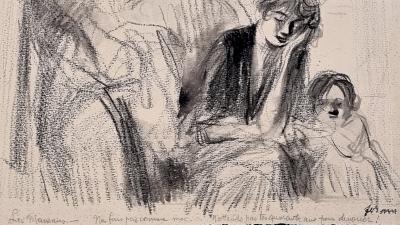 Jean-Louis Forain, Les Mamans... -  dessin original, vers 1876 2