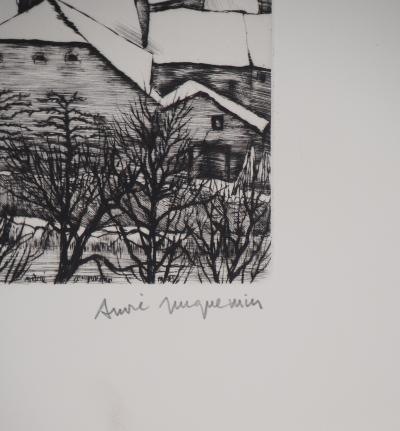 André JACQUEMIN : Village Suisse sous la neige d’hiver, Gravure originale signée 2