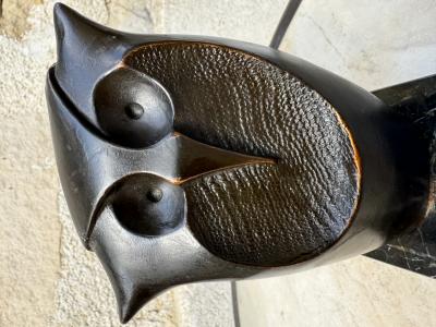 Cristina Puell - Sculpture chouette bronze signé, socle marbre 2
