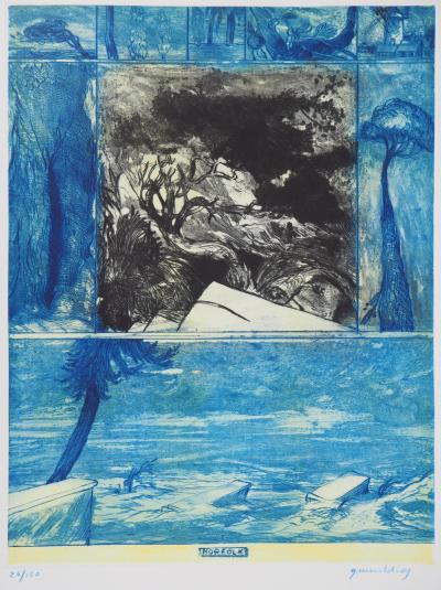Gérard DIAZ : Paysage bleu, Gravure originale signée 2