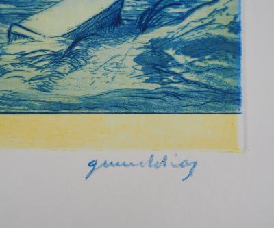 Gérard DIAZ : Paysage bleu, Gravure originale signée 2