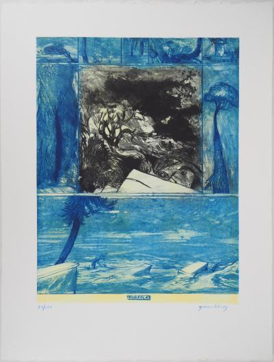 Gérard DIAZ : Paysage bleu, Gravure originale signée 2