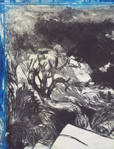 Gérard DIAZ : Paysage bleu, Gravure originale signée 2