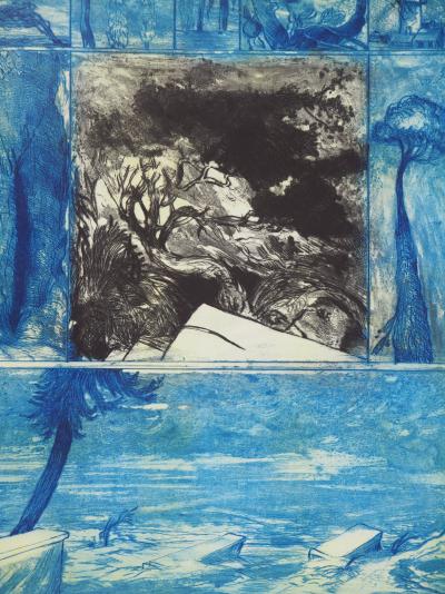 Gérard DIAZ : Paysage bleu, Gravure originale signée 2