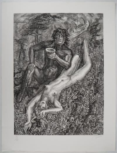 Albert DECARIS : Femme et faune, Gravure originale signée 2