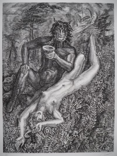 Albert DECARIS : Femme et faune, Gravure originale signée 2