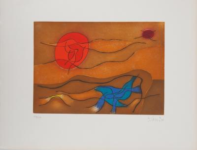 Gustave SINGIER : Crépuscule en bord de mer, Gravure originale signée 2