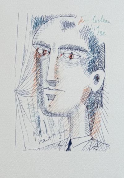 Jean COCTEAU - Autoportrait - Lithographie signée dans la planche 2