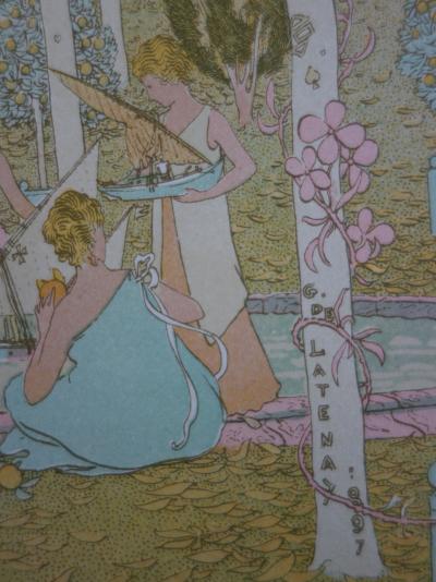 Gaston DE LATENAY : Dans le parc, Lithographie originale signée 2