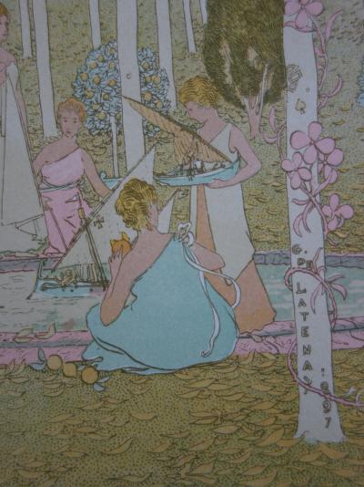 Gaston DE LATENAY : Dans le parc, Lithographie originale signée 2