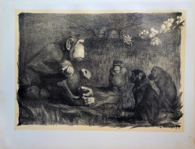 Paul JOUVE - Les singes : le jugement de Paris, Lithographie originale  signée (1897) 2
