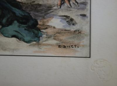 Etienne DINET : Algérie, Jeunes filles jouant à Laghouat, Lithographie originale signée 2