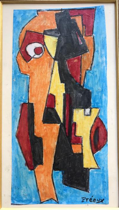 Raymond PRÉAUX dit l’AGENT. - Totem - Gouache vernie signée. 2