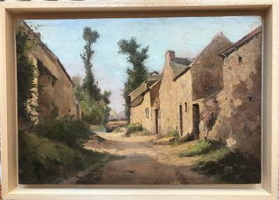 Jules MANIGANT  - Les étables à Ville Roussel ,Île de Guernesey ,1904 - Huile sur panneau signé 2