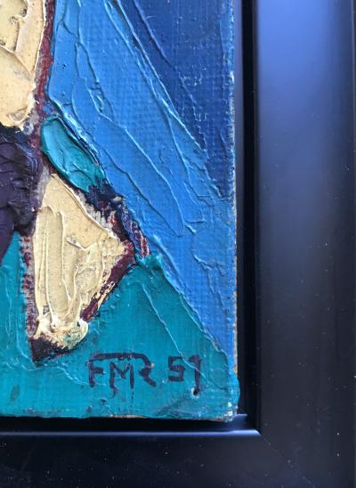 René MARIE - Hippocampes ,1957 - Huile sur toile cartonnée signée. 2