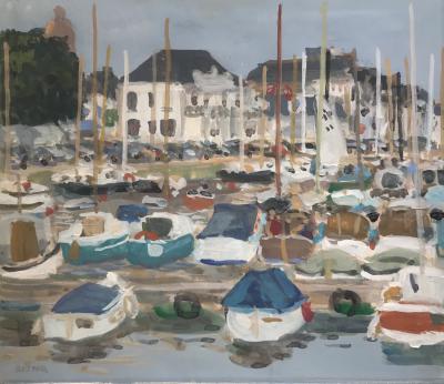 Henri REITER - Petit port normand  - Gouache signée 2
