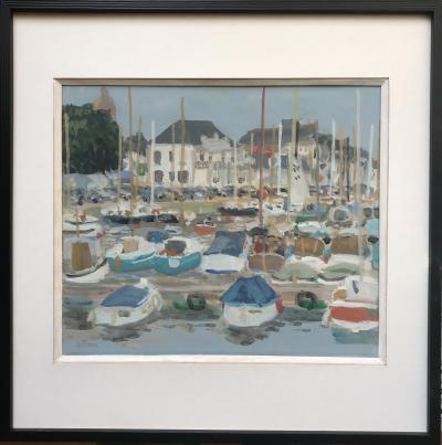 Henri REITER - Petit port normand  - Gouache signée 2