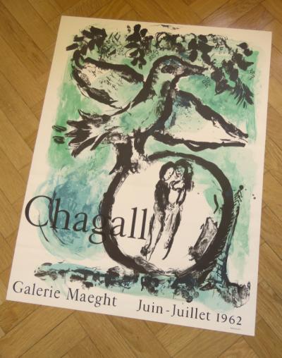 Marc Chagall - L’oiseau vert - Affiche originale d’exposition -  1962 - Imp. Mourlot 2