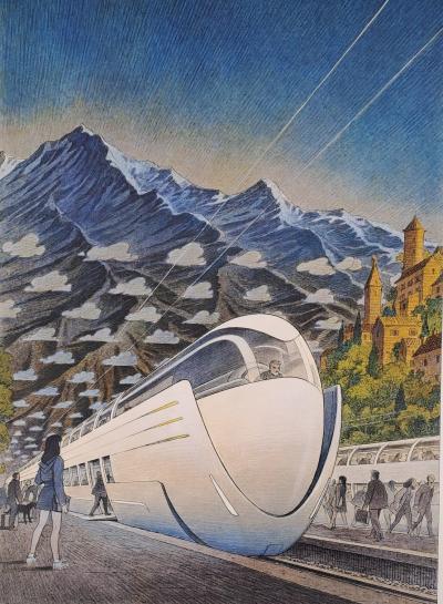 François Schuiten - Train du futur - Impression d’art, signée et numérotée au crayon 2