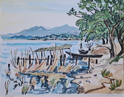 Yves Brayer - Le pêcheur sur la rive - Lithographie originale en couleur, signée et numérotée 2