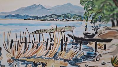 Yves Brayer - Le pêcheur sur la rive - Lithographie originale en couleur, signée et numérotée 2