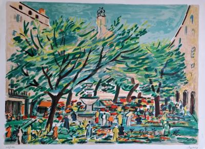 Robert Savary - Place de l’église à Grasse - Lithographie originale, signée et numérotée 2