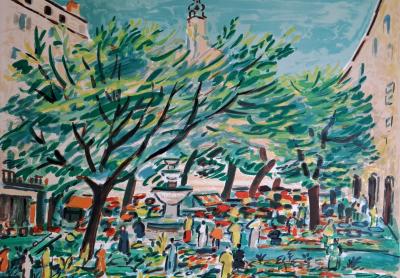Robert Savary - Place de l’église à Grasse - Lithographie originale, signée et numérotée 2