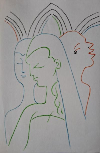 Jean Cocteau - Les soeurs - Lithographie originale en couleur 2