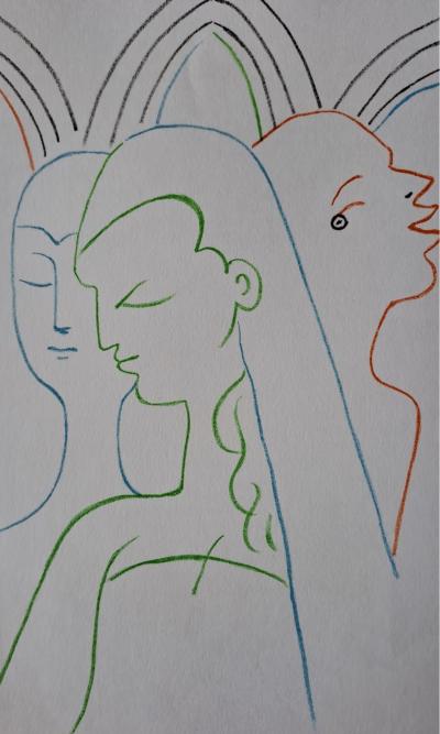 Jean Cocteau - Les soeurs - Lithographie originale en couleur 2