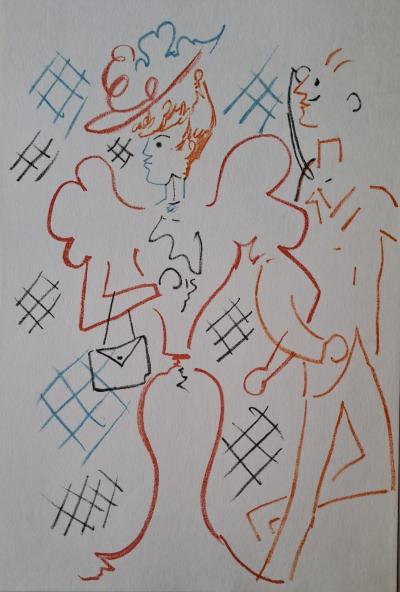 Jean Cocteau - L’élégante au chapeau - Lithographie originale en couleur
