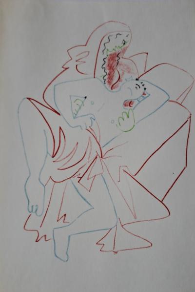 Jean Cocteau - Au chevet du fils - Lithographie originale en couleur