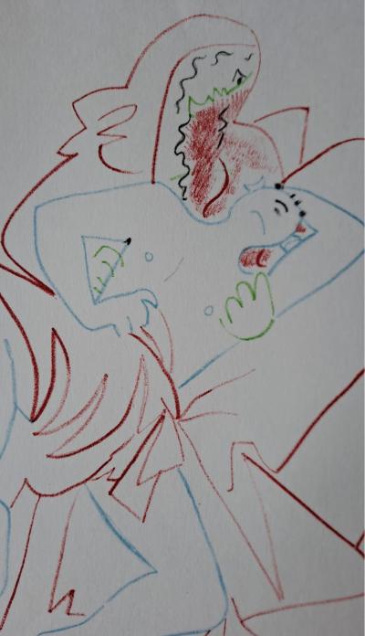 Jean Cocteau - Au chevet du fils - Lithographie originale en couleur 2