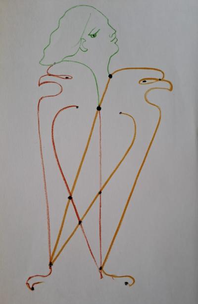 Jean Cocteau - Les deux aigles - Lithographie originale en couleur