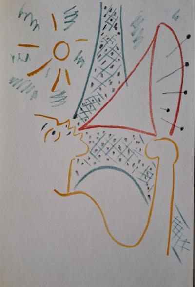 Jean Cocteau - Fête à la Tour Eiffel - Lithographie originale en couleur
