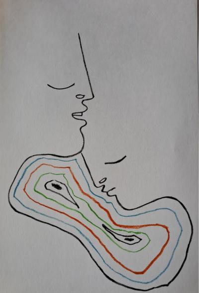 Jean Cocteau - La tendresse - Lithographie originale en couleur 2