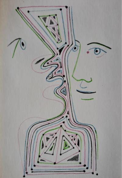 Jean Cocteau - Les confidences - Lithographie originale en couleur