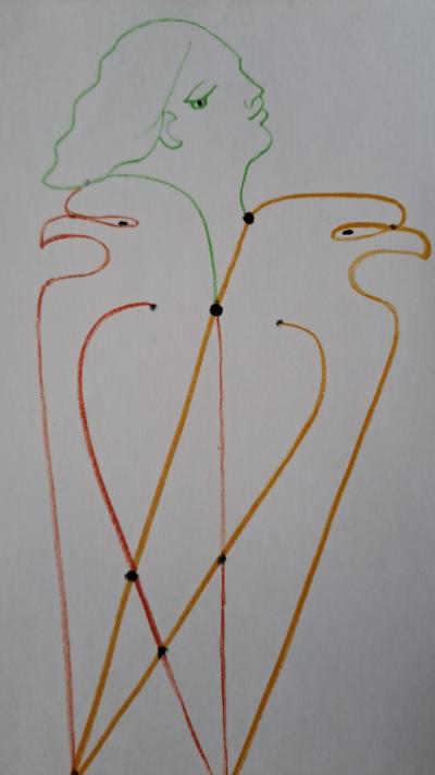 Jean Cocteau - Les deux aigles - Lithographie originale en couleur 2