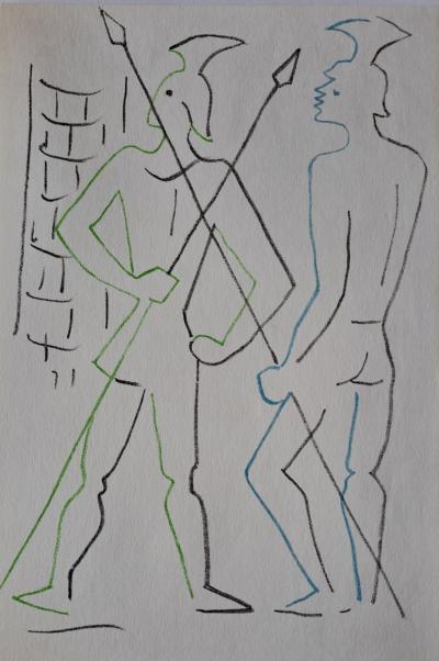 Jean Cocteau - Les gardes - Qui va là ? Hamlet  - Lithographie originale en couleur