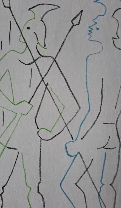 Jean Cocteau - Les gardes - Qui va là ? Hamlet  - Lithographie originale en couleur 2