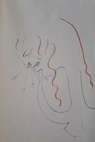 Jean Cocteau - L’homme qui pleure - Lithographie originale en couleur