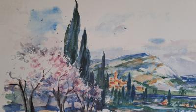 Georges Yoldjoglou - Un train traversant la vallée du Rhône - Lithographie originale, signée et numérotée EA 2