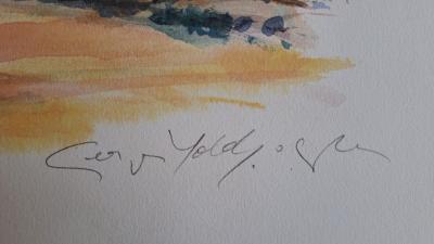 Georges Yoldjoglou - Un train traversant la vallée du Rhône - Lithographie originale, signée et numérotée EA 2