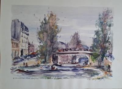 Georges Yoldjoglou - Quai de Seine - Aquarelle, signée et dédicacée 2