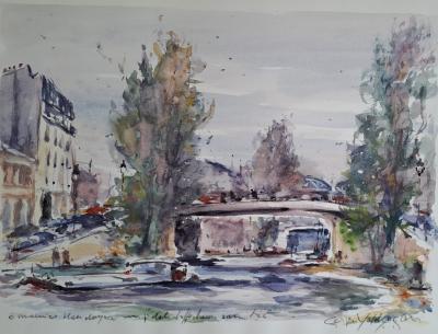 Georges Yoldjoglou - Quai de Seine - Aquarelle, signée et dédicacée 2