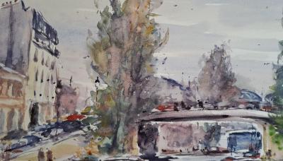 Georges Yoldjoglou - Quai de Seine - Aquarelle, signée et dédicacée 2